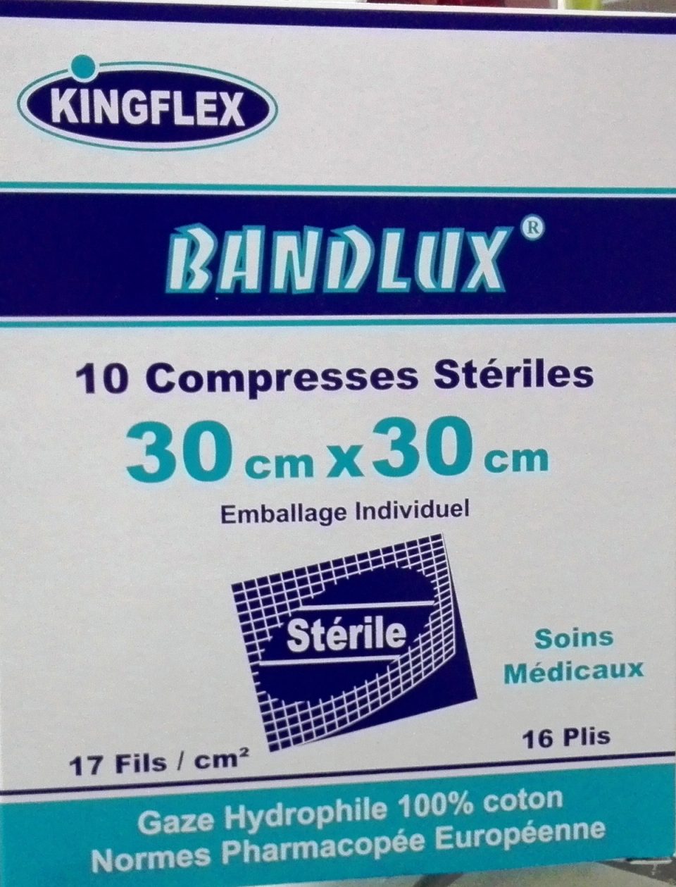 Kingflex Bandlux Compresses stériles 30 × 30 cm, boîte de 10