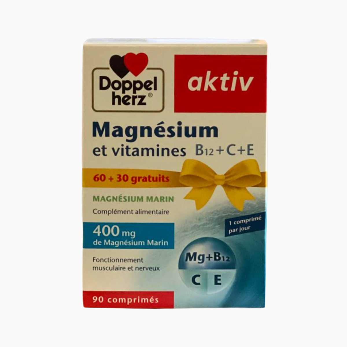 Doppelherz aktiv Magnésium et vitamines B12 + C + E 90 comprimés (60 + 30)