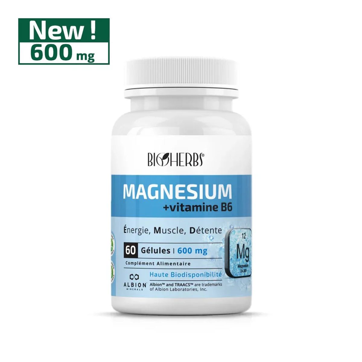 Bioherbs Magnésium Bisglycinate + Vitamine B6, 60 gélules
