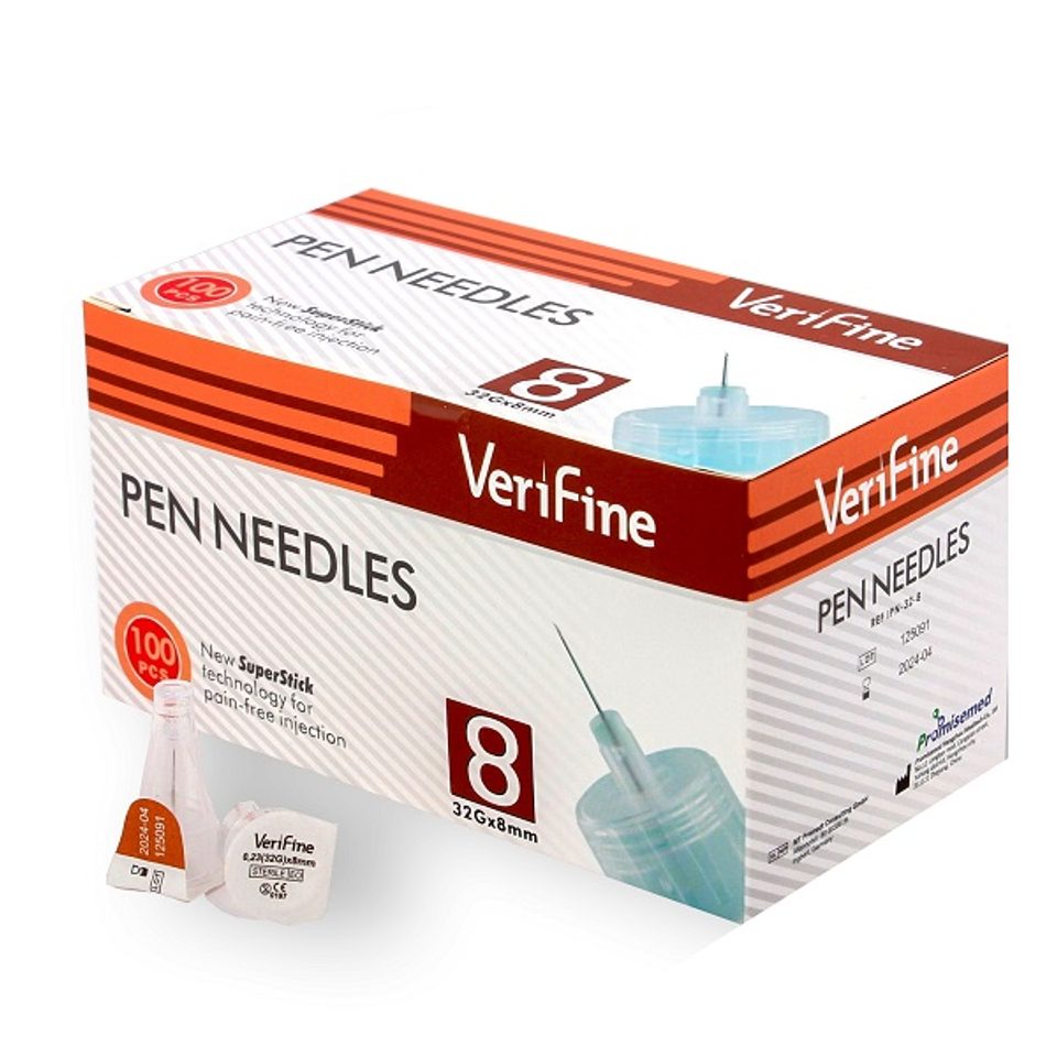 Verifine Aiguilles pour stylo à insuline 8 mm, 31G, boîte de 100
