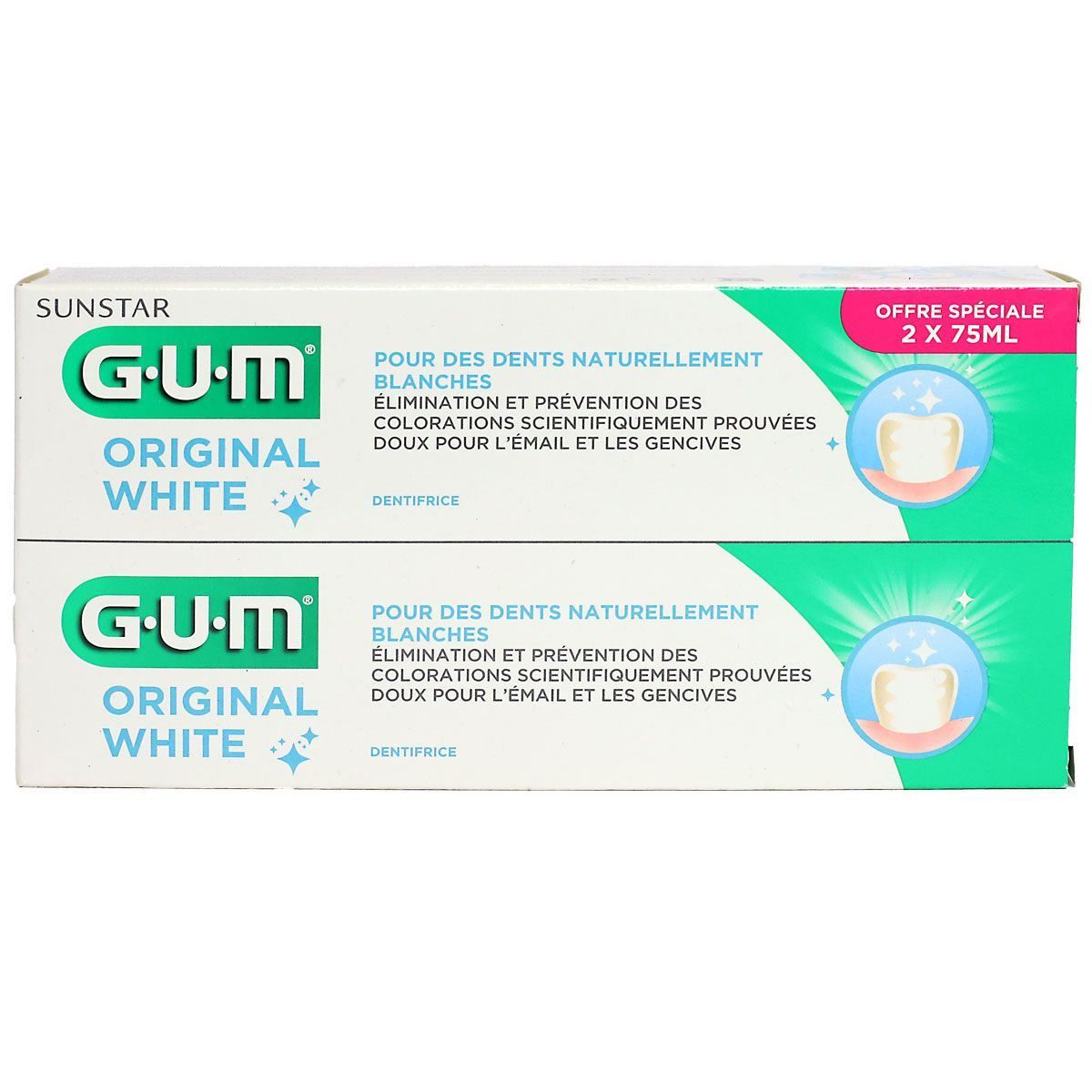 GUM Original White Dentifrice lot de 2 x 75 ml