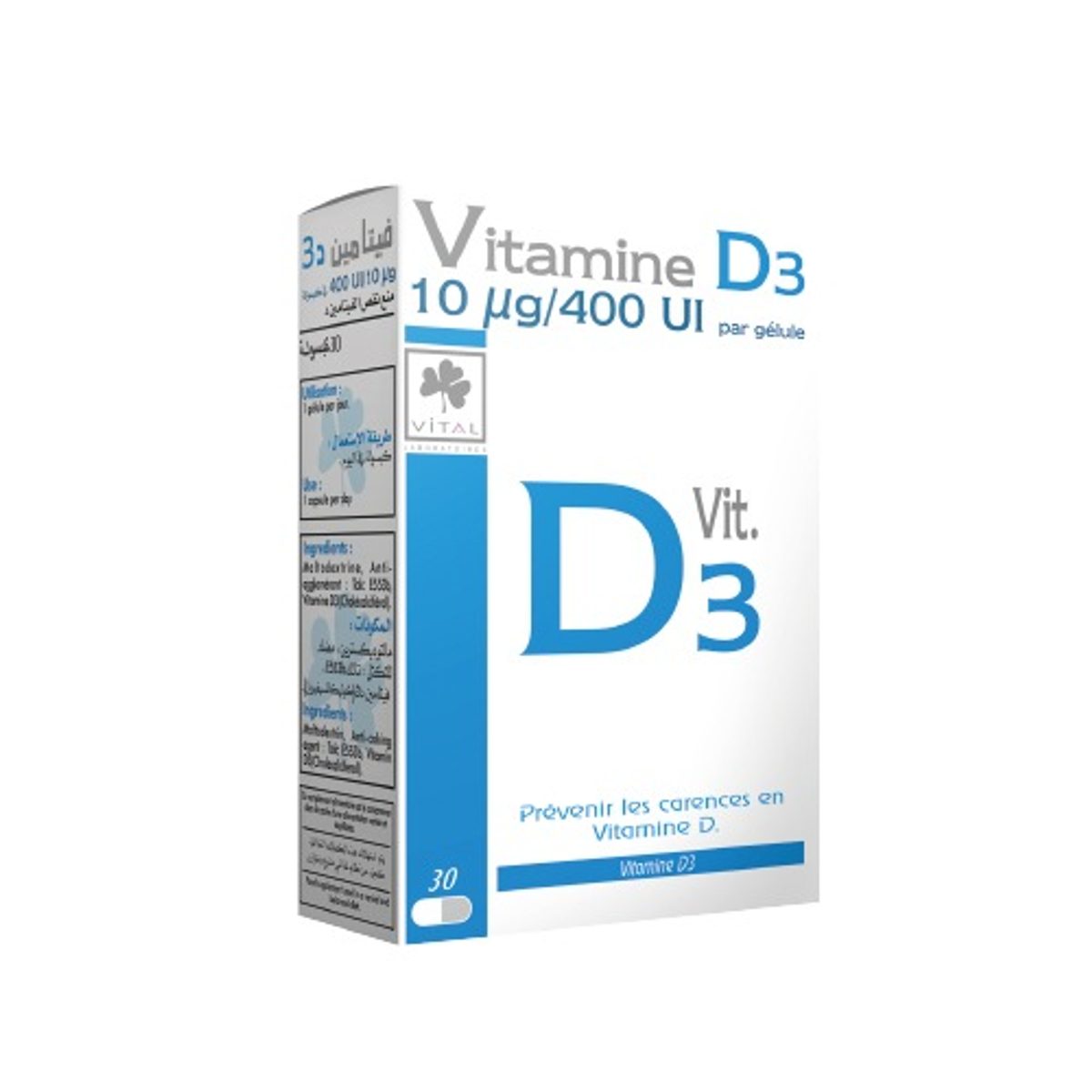 Vital Vitamine D3 400 UI, 30 gélules