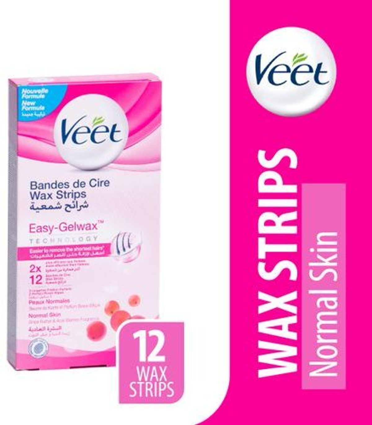 Veet Bandes de cire peaux normales 12 bandes