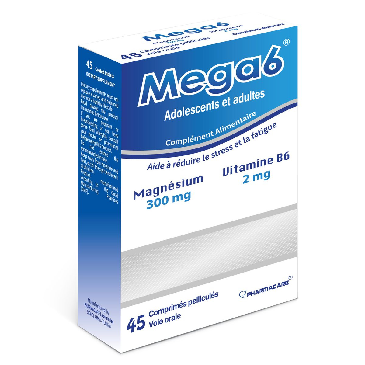 Pharmacare Mega 6 Magnésium + Vitamine B6, 45 comprimés