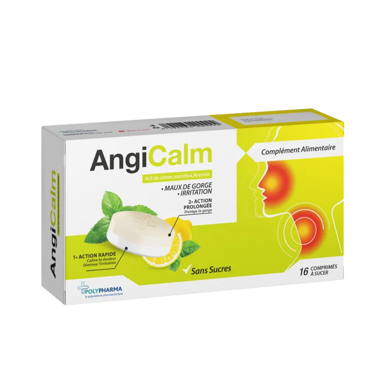 Polypharma Angicalm Citron, 16 comprimés à sucer