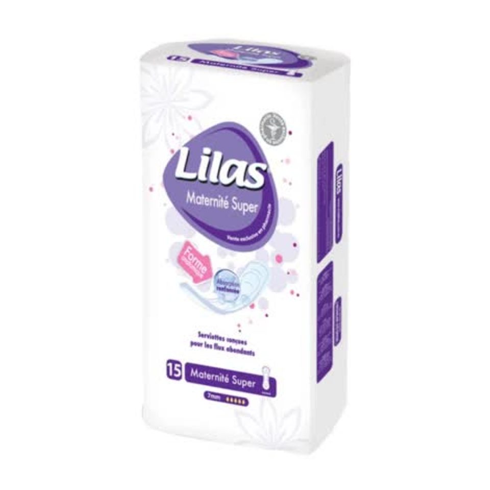 Lilas Maternité Super Serviettes post-accouchement 15 pièces