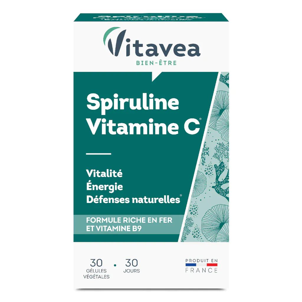 Vitavea Spiruline Vitamine C, Fer et Vitamine B9, 30 gélules