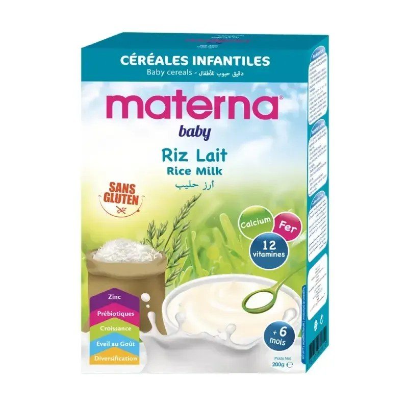 Materna Baby Céréales Riz Lait, 200 g