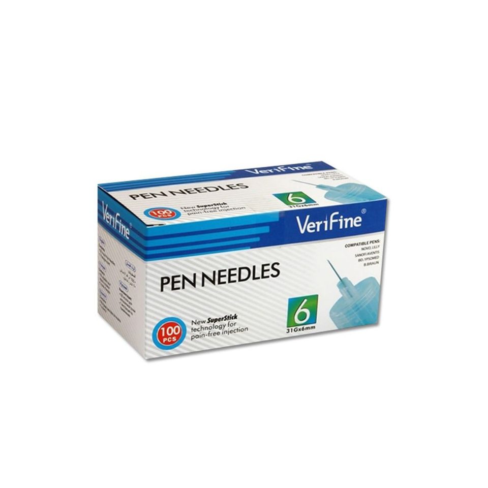 Aiguilles pour stylo à insuline Verifine 31G × 6 mm, boîte de 100