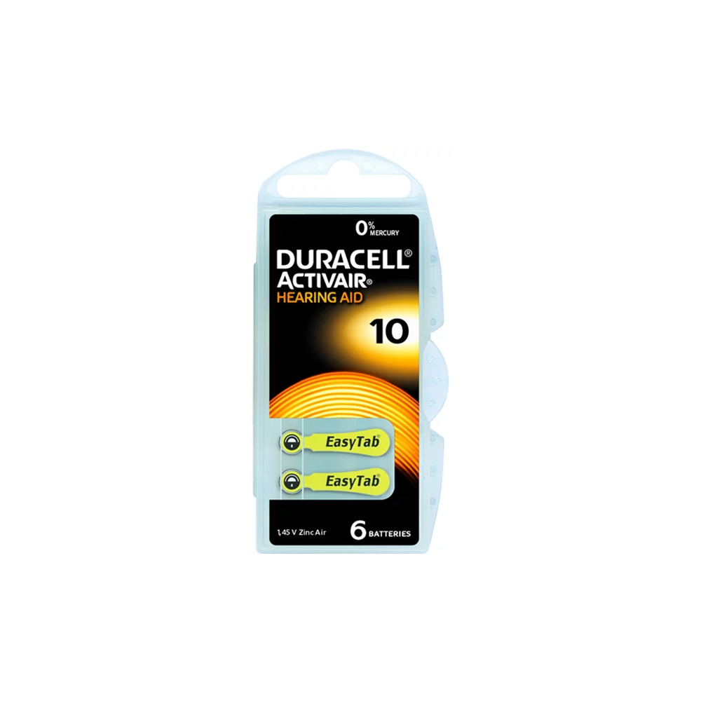 Duracell Activair Hearing Aid 10, 6 piles auditives