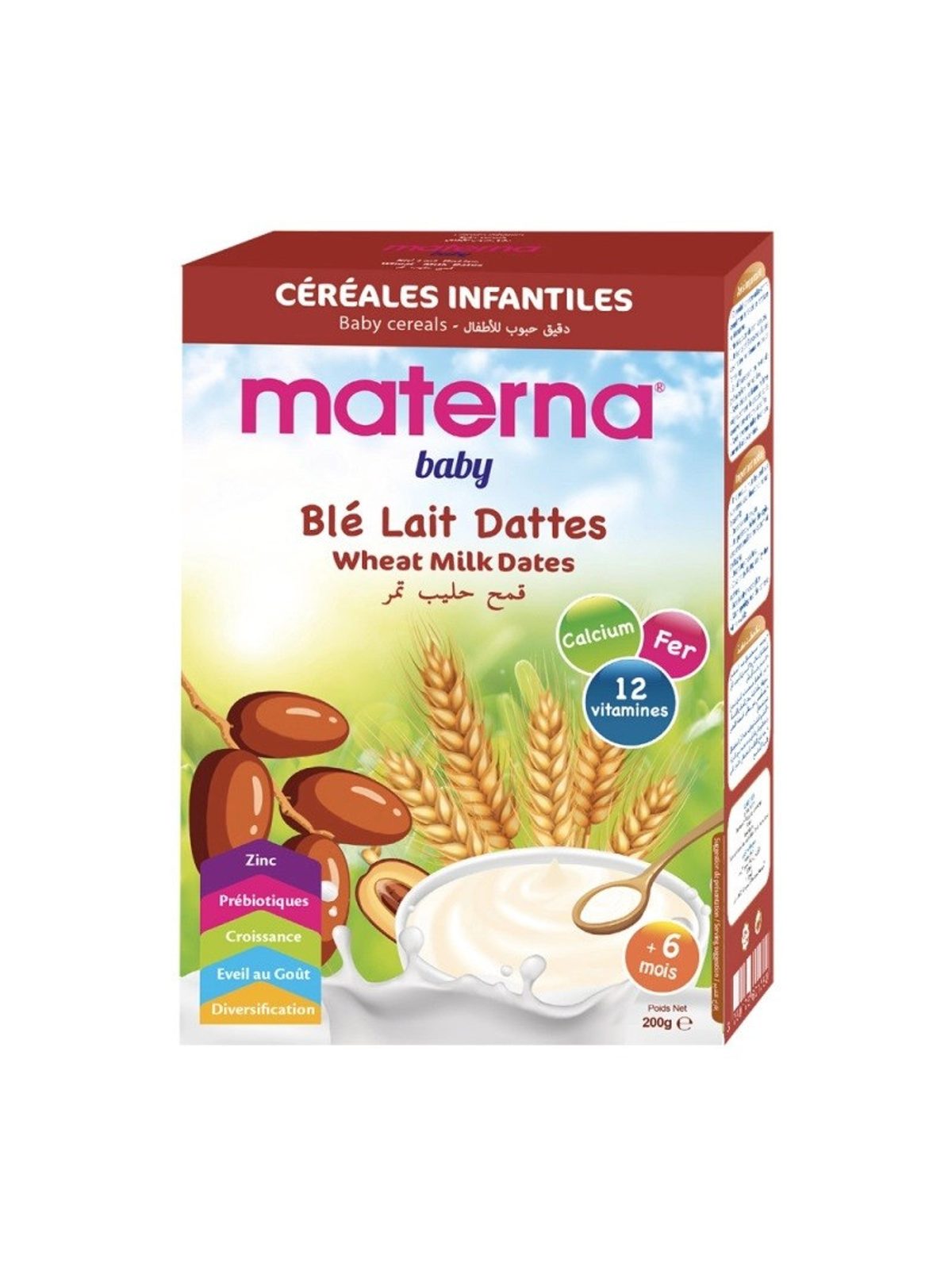 Materna Baby Céréales Blé Lait Dattes, 200 g