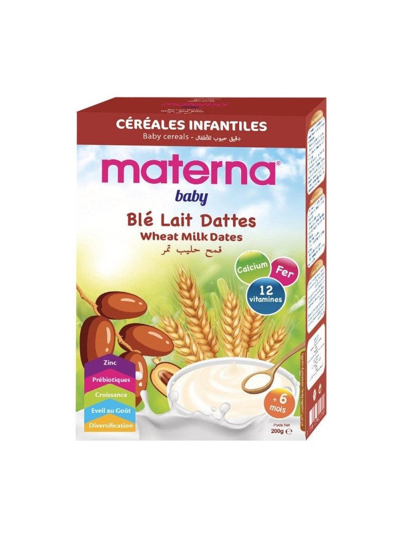 Materna Baby Céréales Blé Lait Dattes, 200 g
