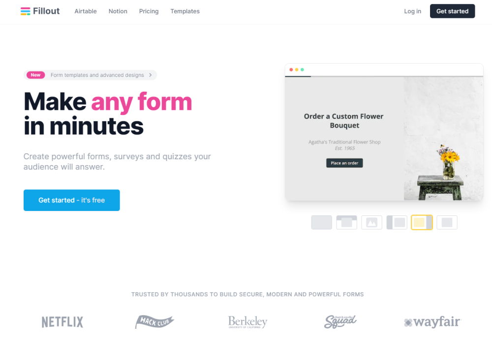Screenshot of Fillout.com