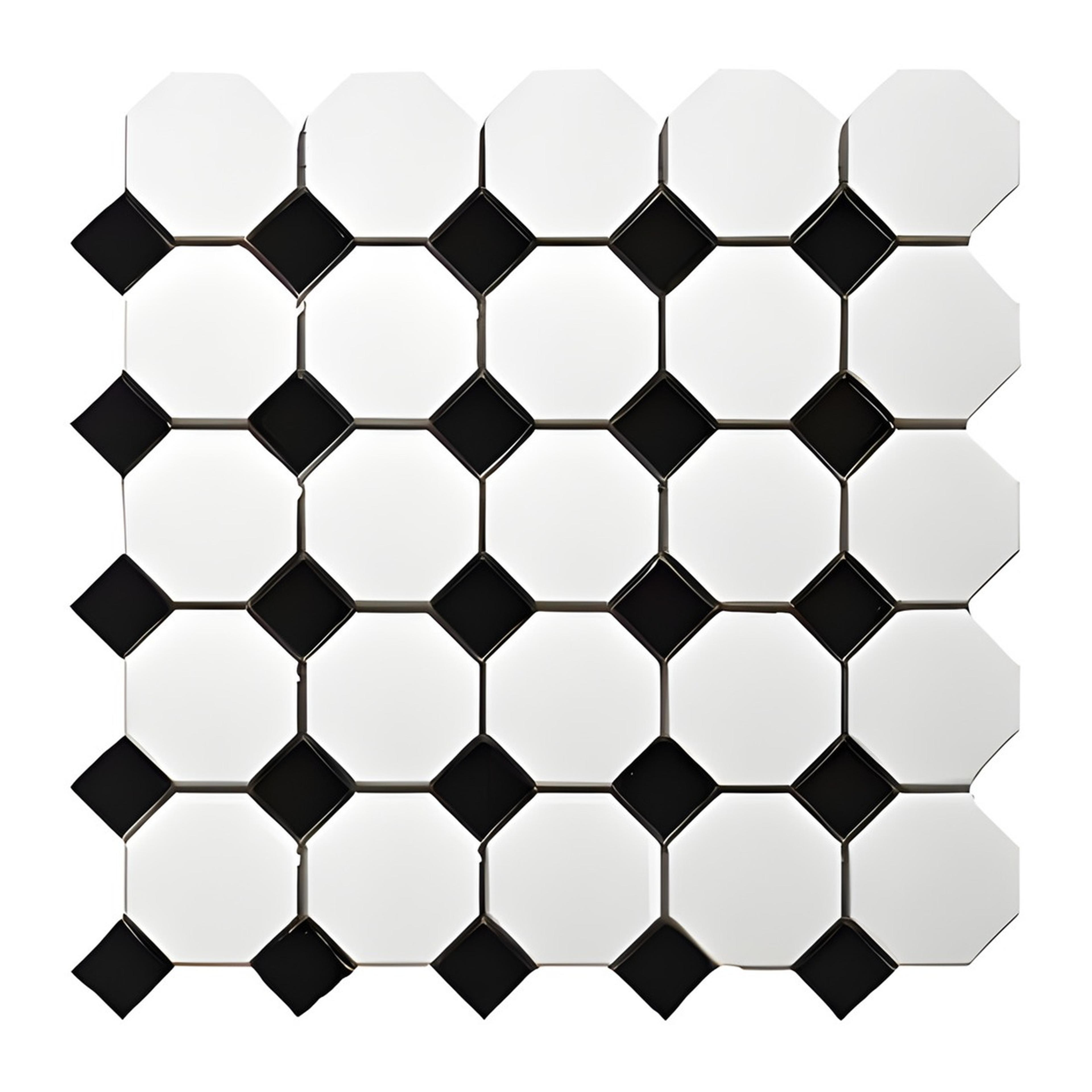 White & Black Glossy Matte Octagonal Tile (MCS660804)