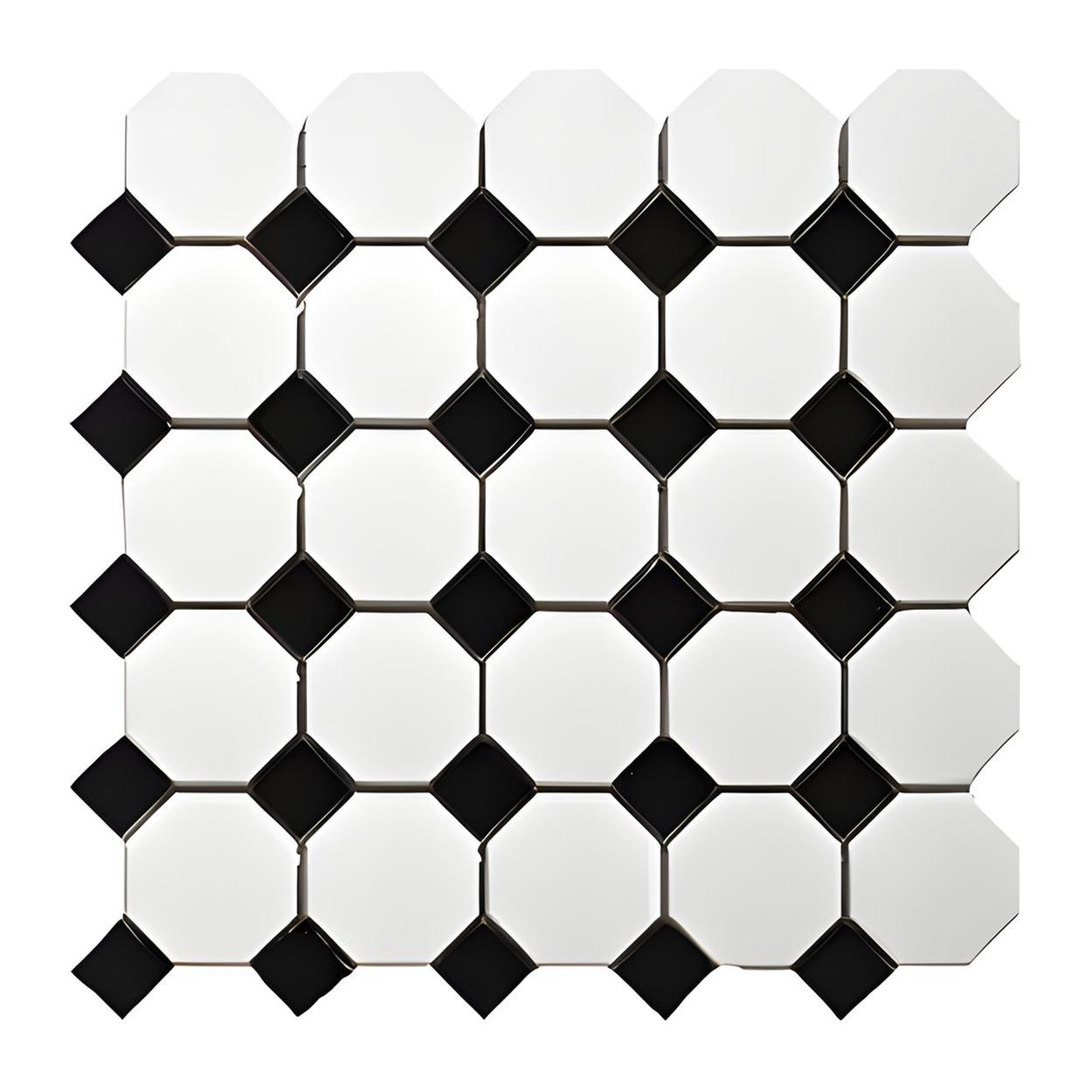 White & Black Glossy Matte Octagonal Tile (MCS660804)