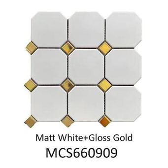 White & Gold Glossy Matte Octagonal Tile (MCS660909)