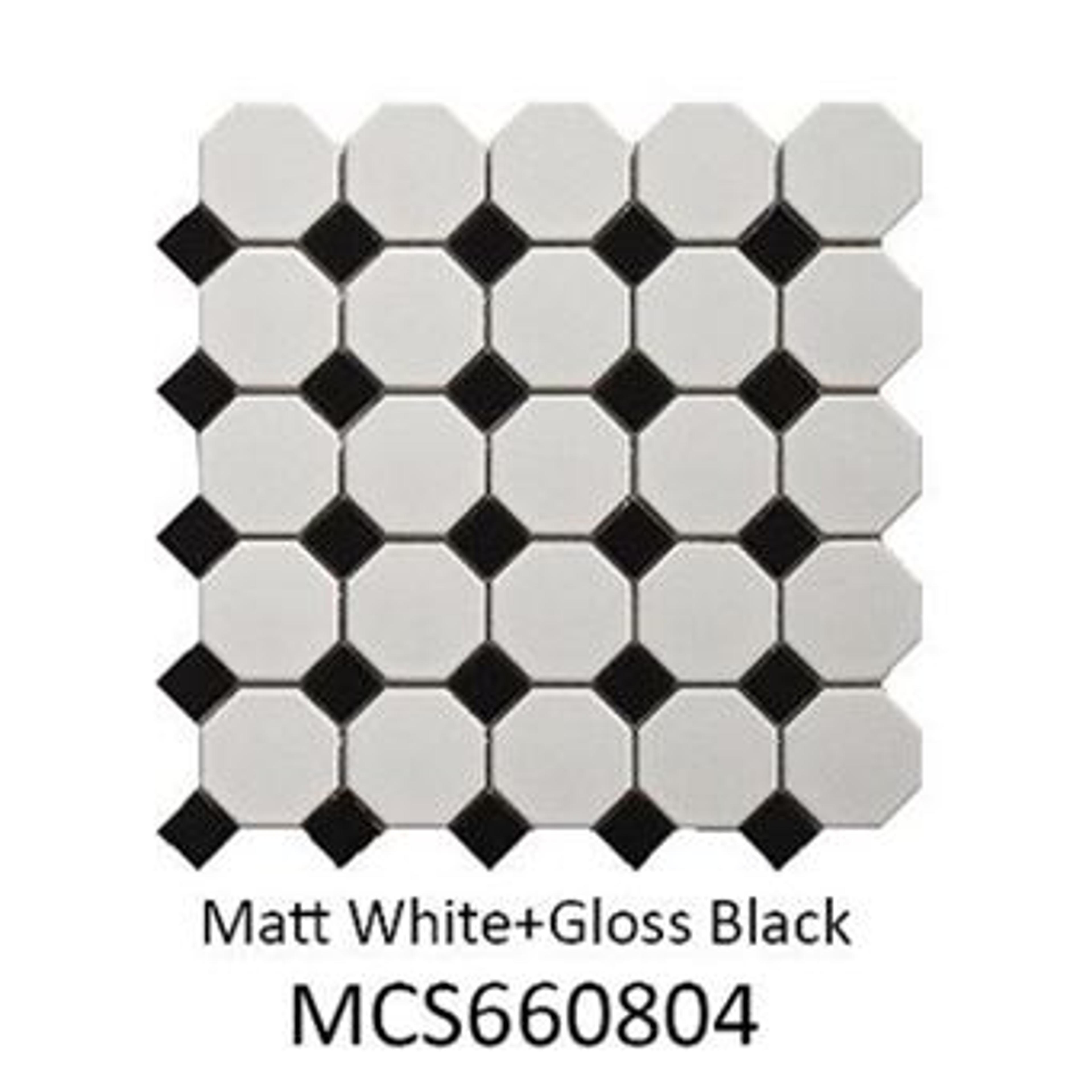 White & Black Glossy Matte Octagonal Tile (MCS660804)