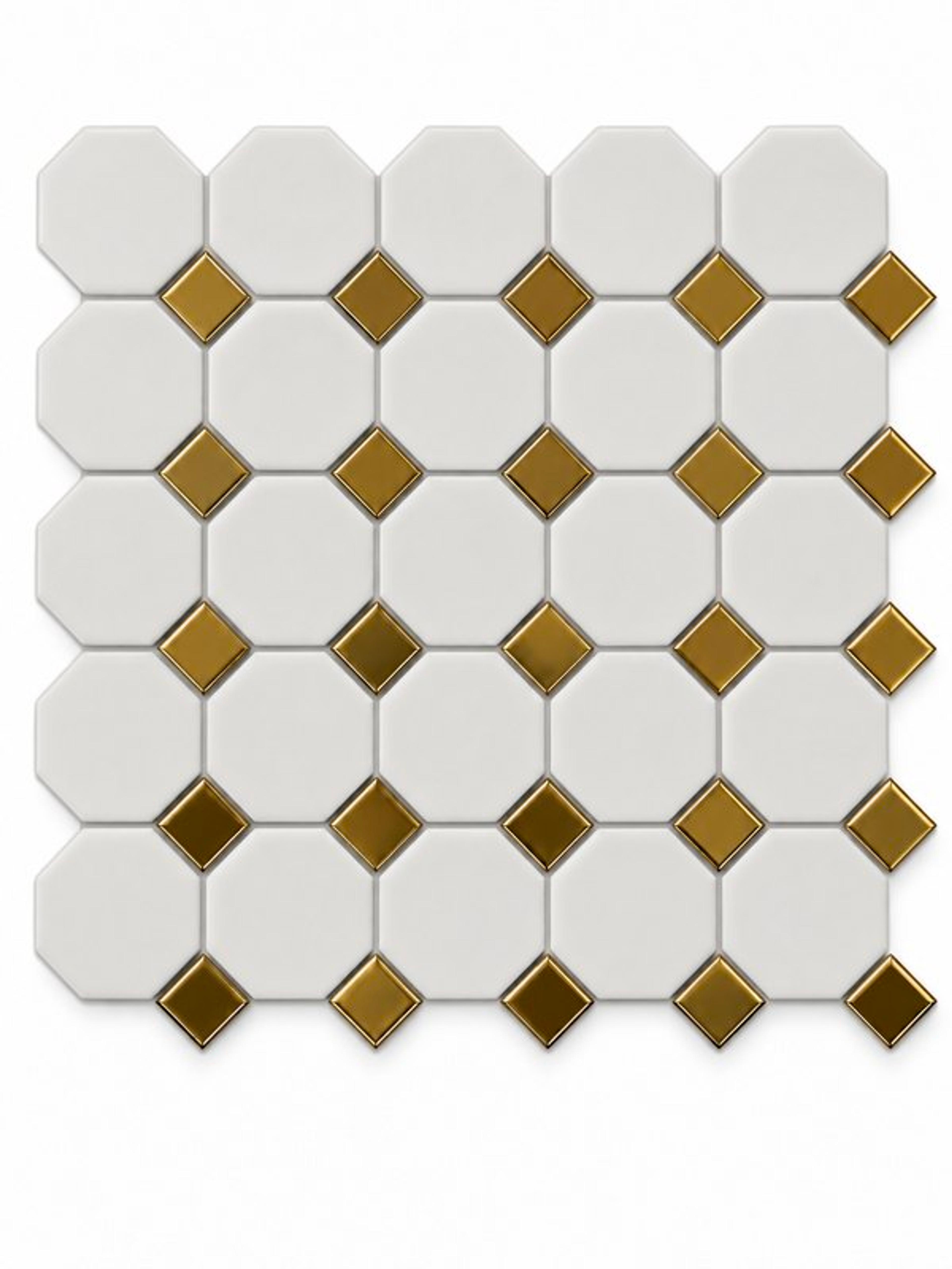 White & Gold Glossy Octagonal Tile (MCS660807) · photo 2026