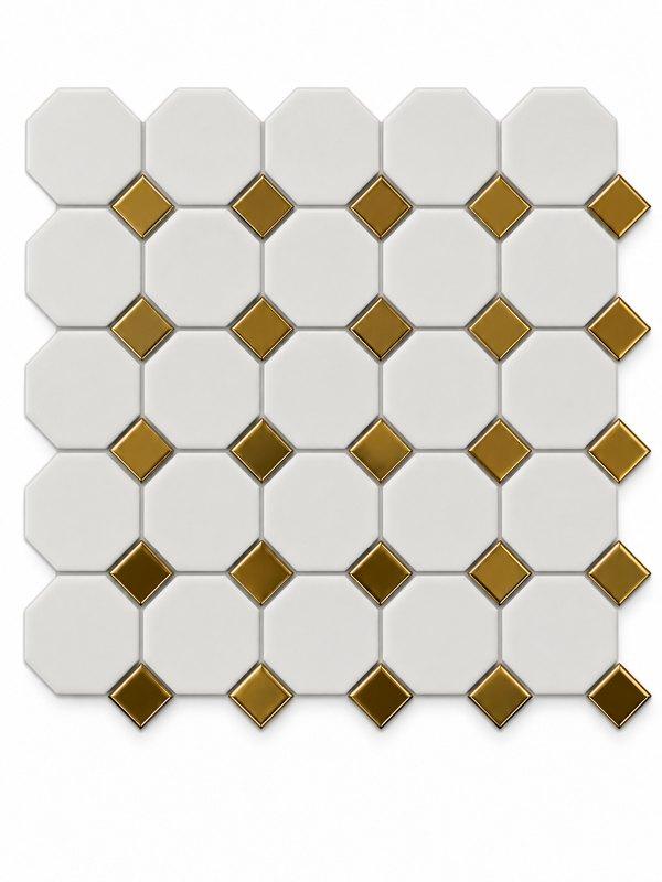 White & Gold Glossy Octagonal Tile (MCS660807) · photo 2026