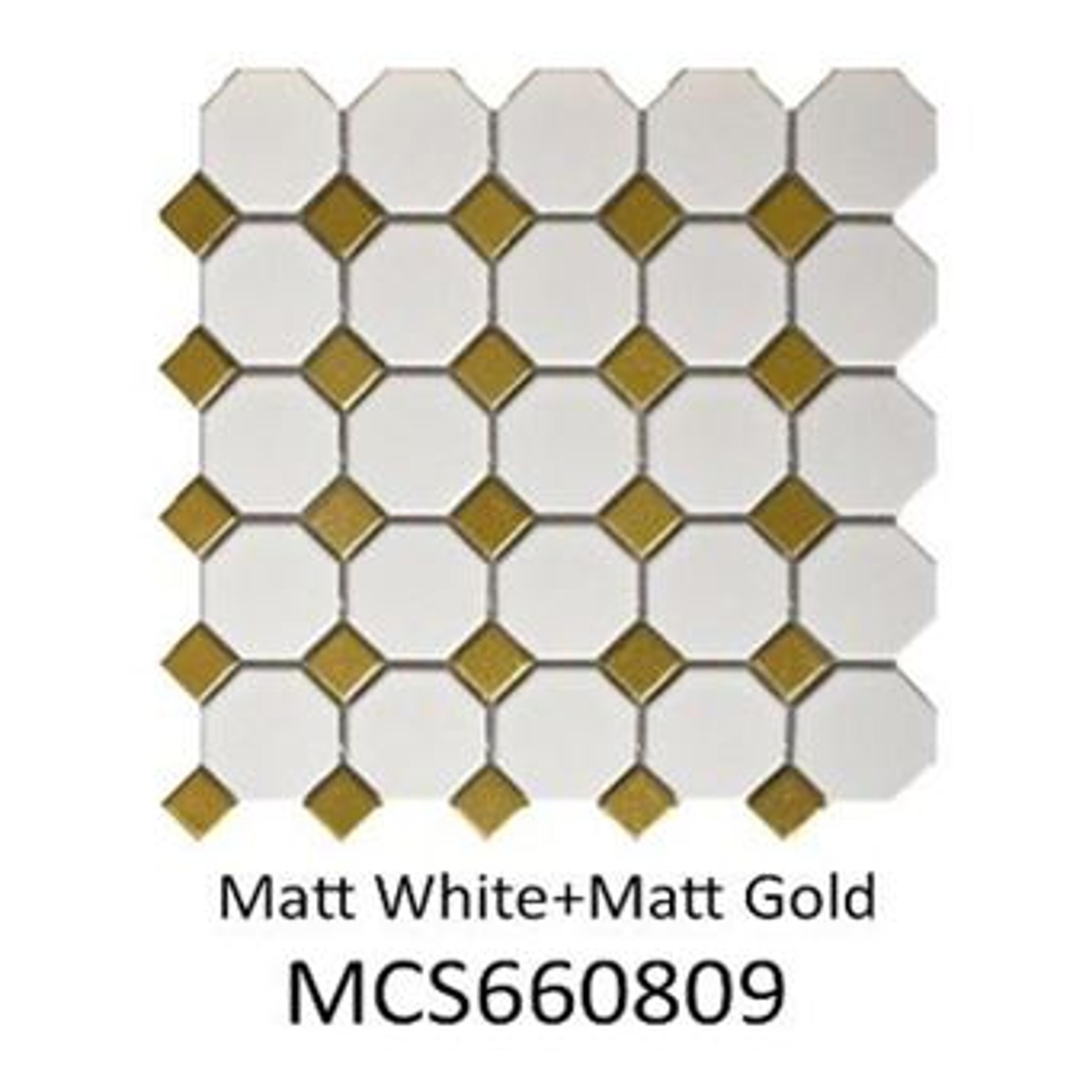 White & Gold Matte Octagonal Tile (MCS660809)