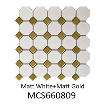 White & Gold Matte Octagonal Tile (MCS660809)