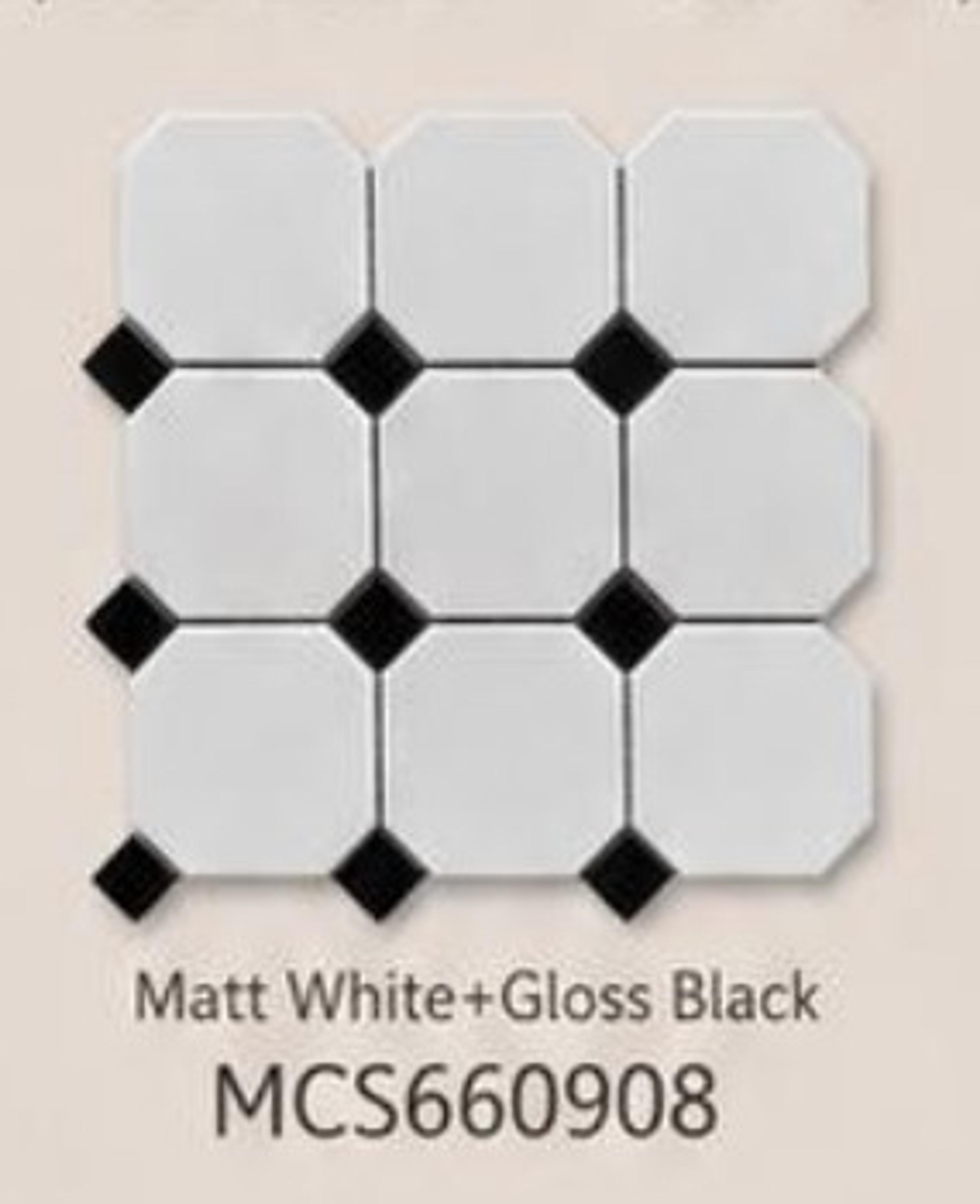 White & Black Glossy Matte Octagonal Tile (MCS660908)