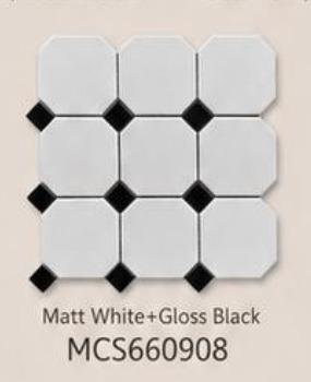 White & Black Glossy Matte Octagonal Tile (MCS660908)