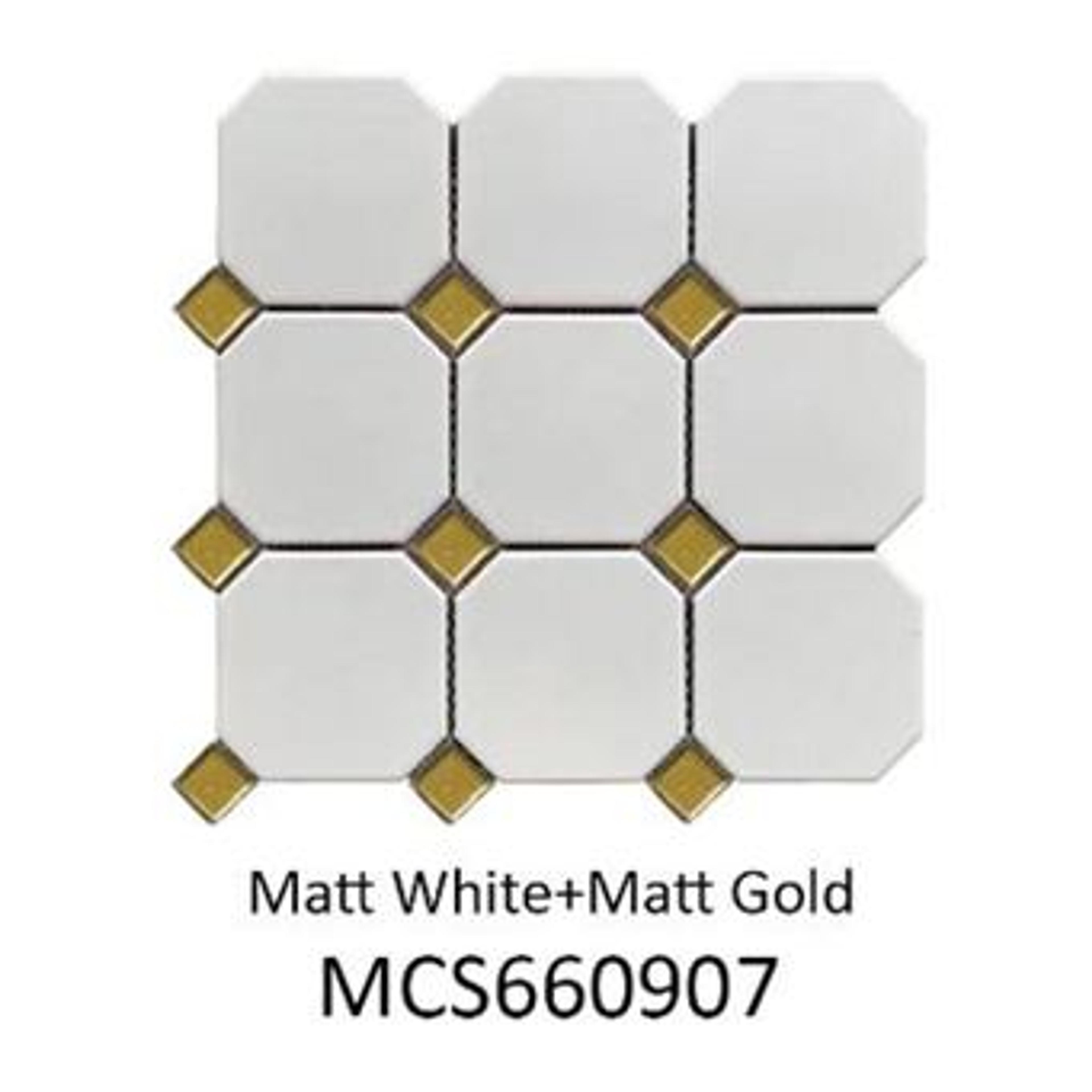 White & Gold Matte Octagonal Tile (MCS660907)