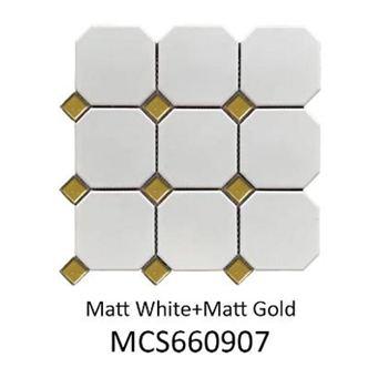 White & Gold Matte Octagonal Tile (MCS660907)