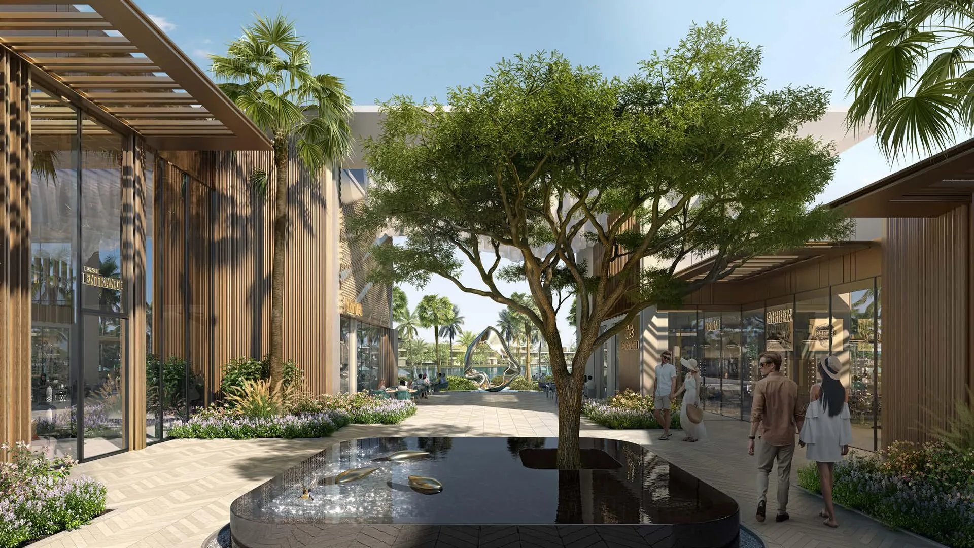The landscaped promenade at District in Tilal Al Ghaf