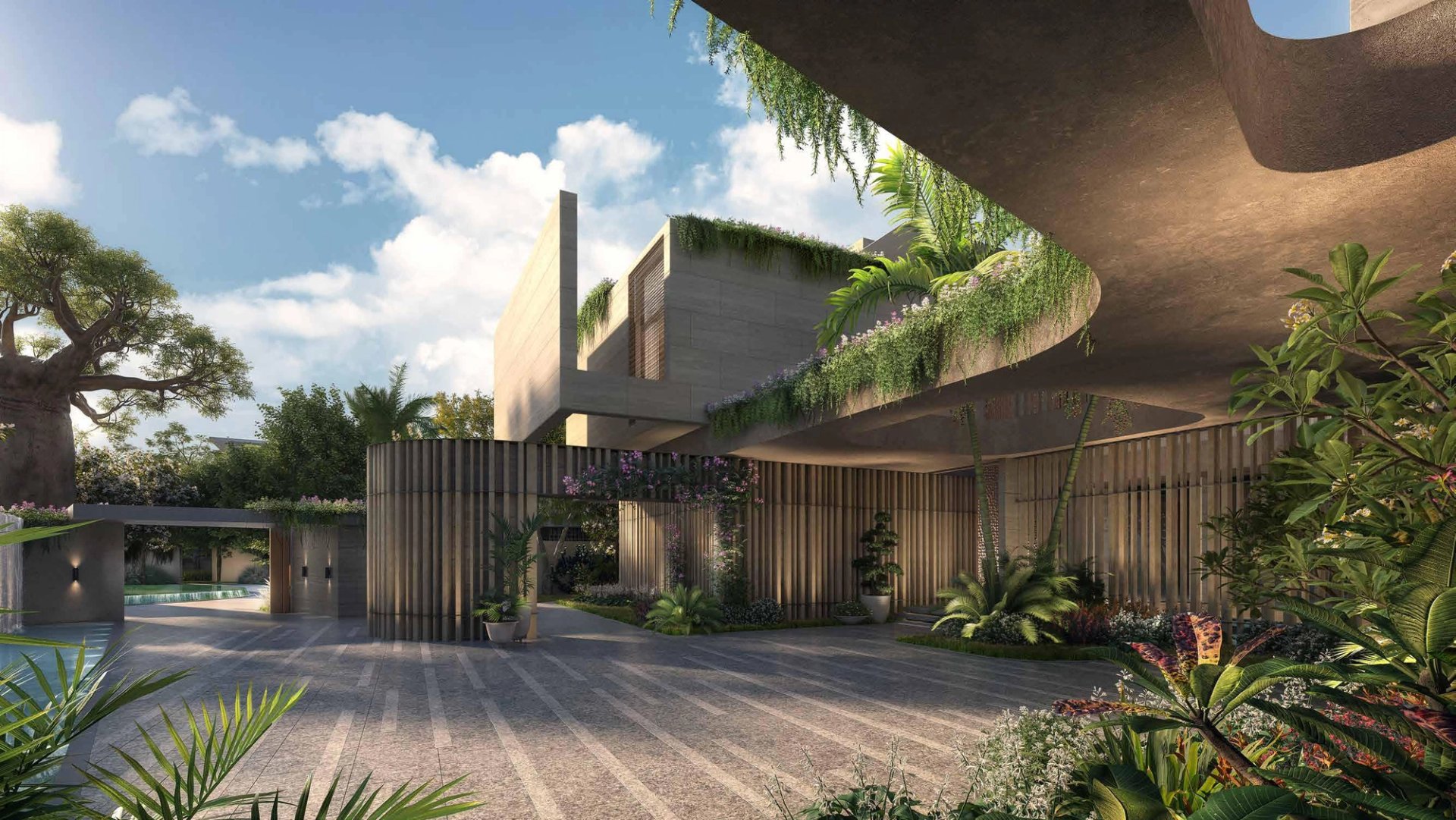 Edge Estate outdoor living beside the lagoon