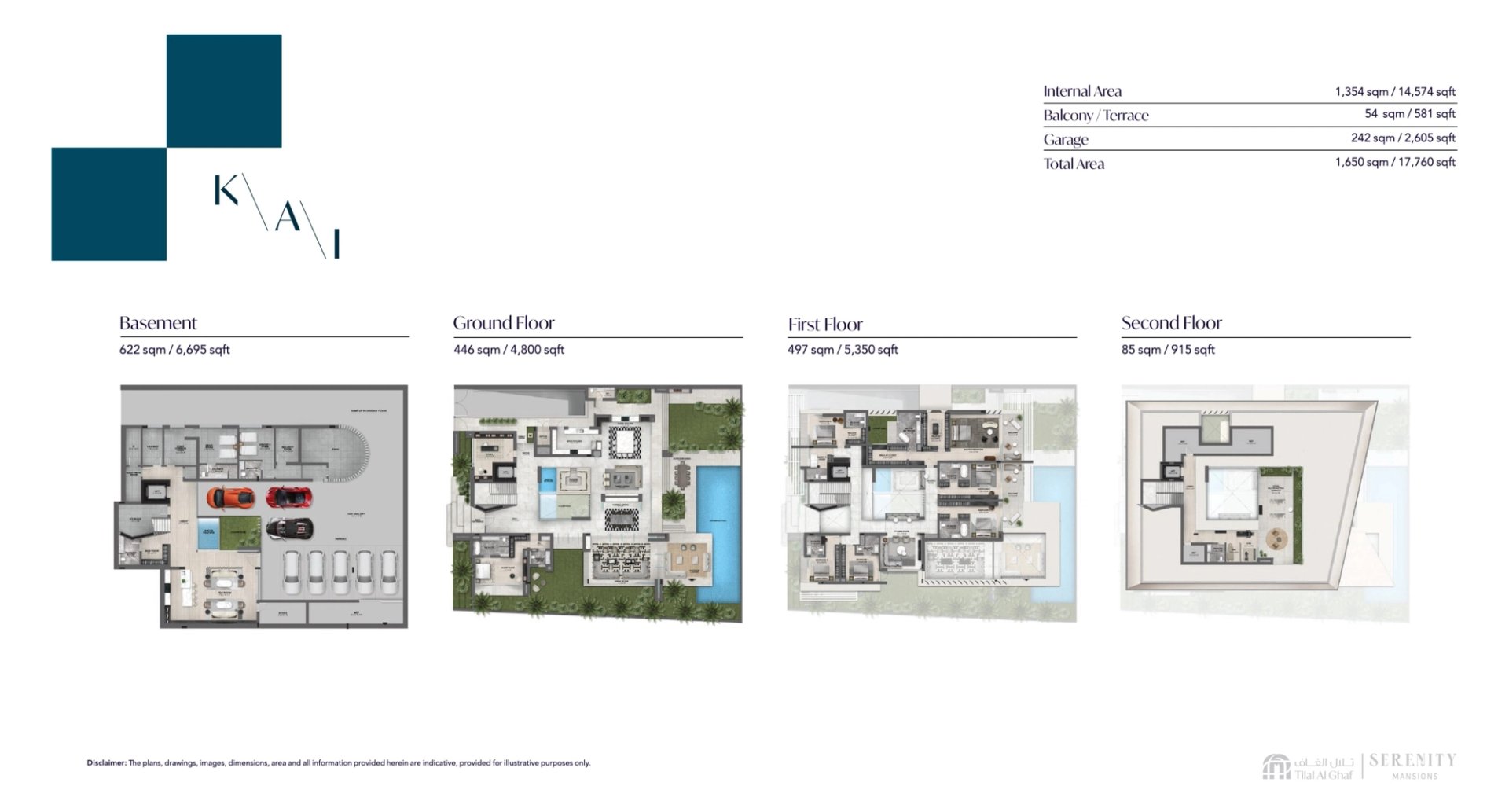 Kai floor plan, basement through second floor
