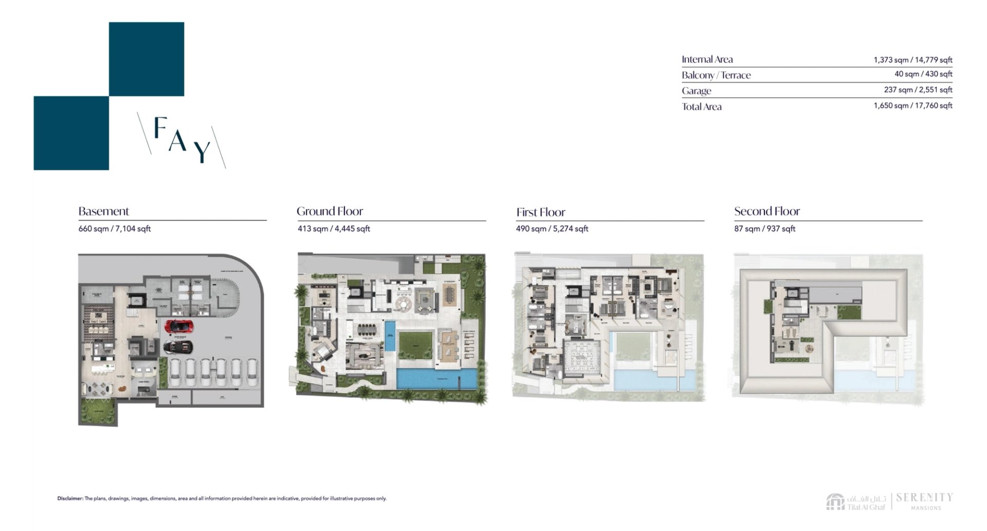 Fay floor plan, basement through second floor