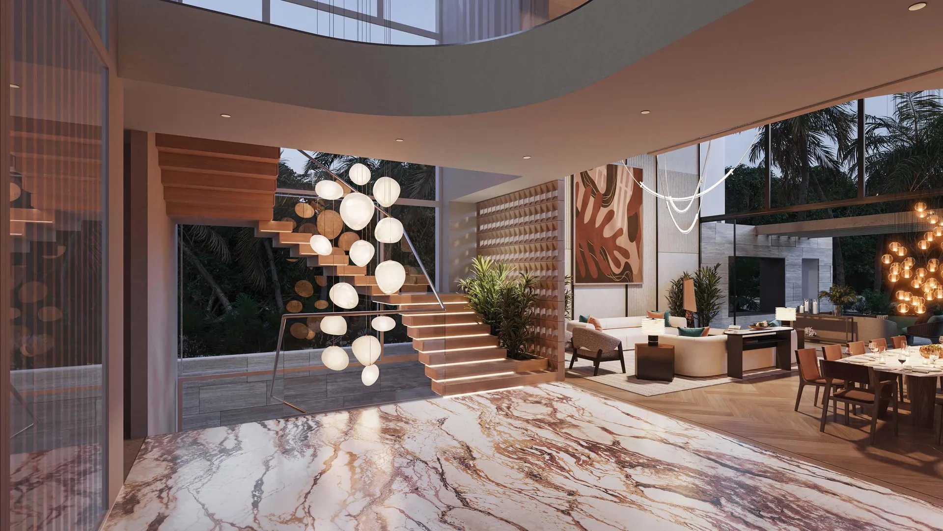 Contemporary residential architecture and landscaped outdoor living