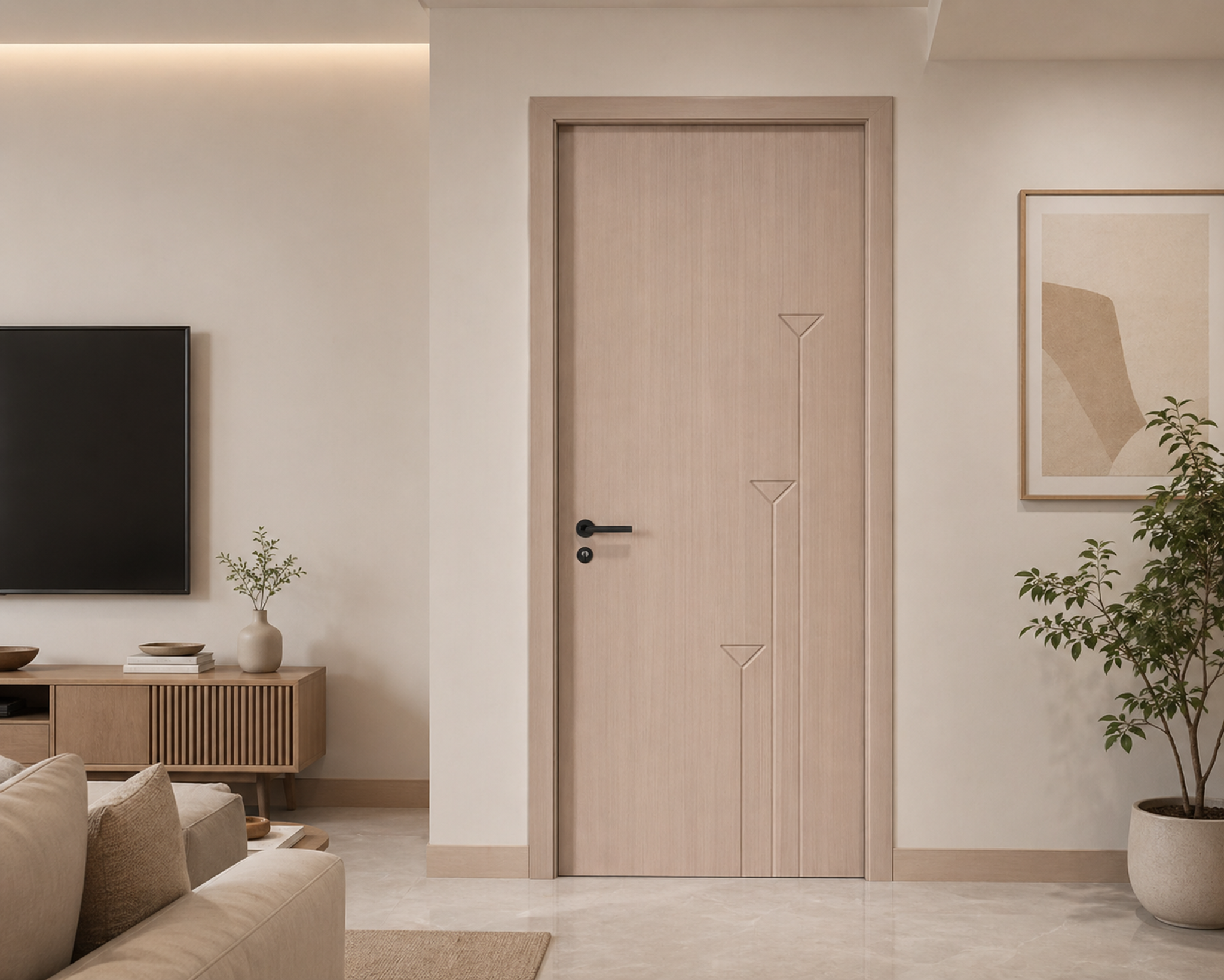 WPC door installed in a modern residential interior