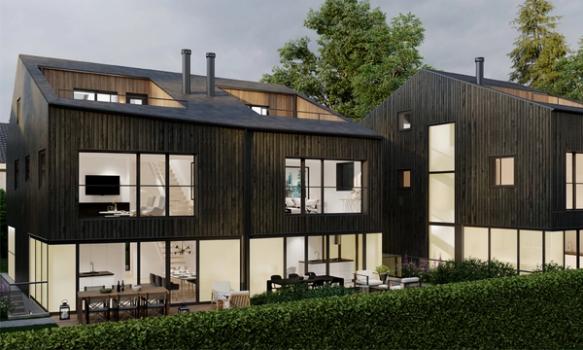 Ekelyveien.  Eneboliger og tomannsbolig i Oslo. Illustrasjon: Storm marketing NY 