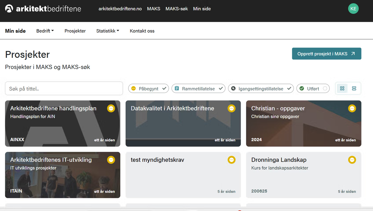 Prosjektoversikt Min side