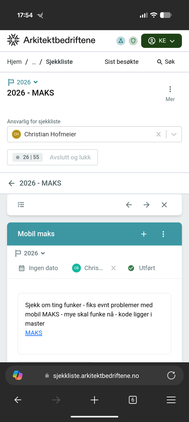Sjekklistene er nå tilpasset mobil