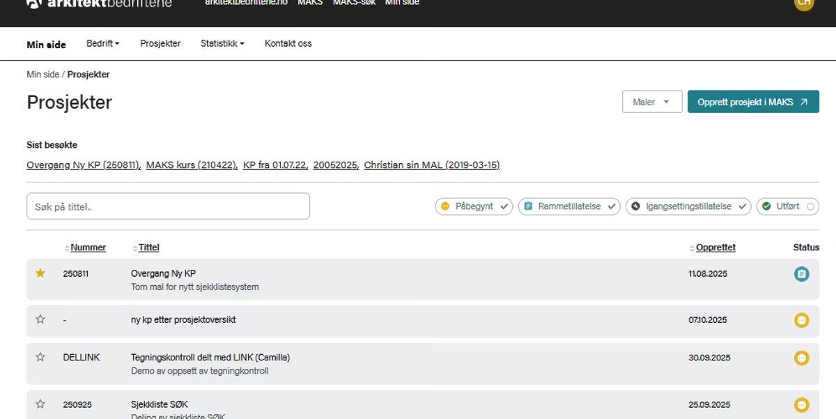 Ny prosjektoversikt i MAKS