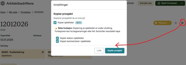 Kopier prosjekt (og sjekklister)