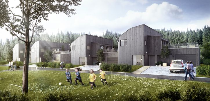 Eneboliger i rekke på Bogafjell - Konkurranse - 1. plass 
