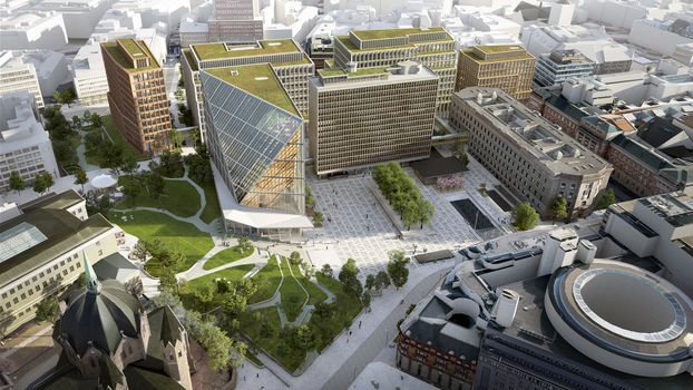 Nytt Regjeringskvartal. Illustrasjon StatsbyggTeam Urbis Nordic Office of Architecture