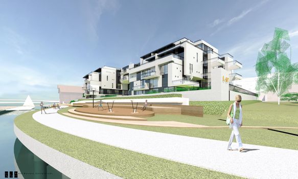 Leilighetskompleks langsmed Drammenselva