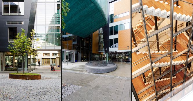 Nytt hovedkontor Sparebank 1 Midt-Norge, Trondheim (Foto eksteriør: Synlig AS. Interiør: Jannis Fotofagskolen)