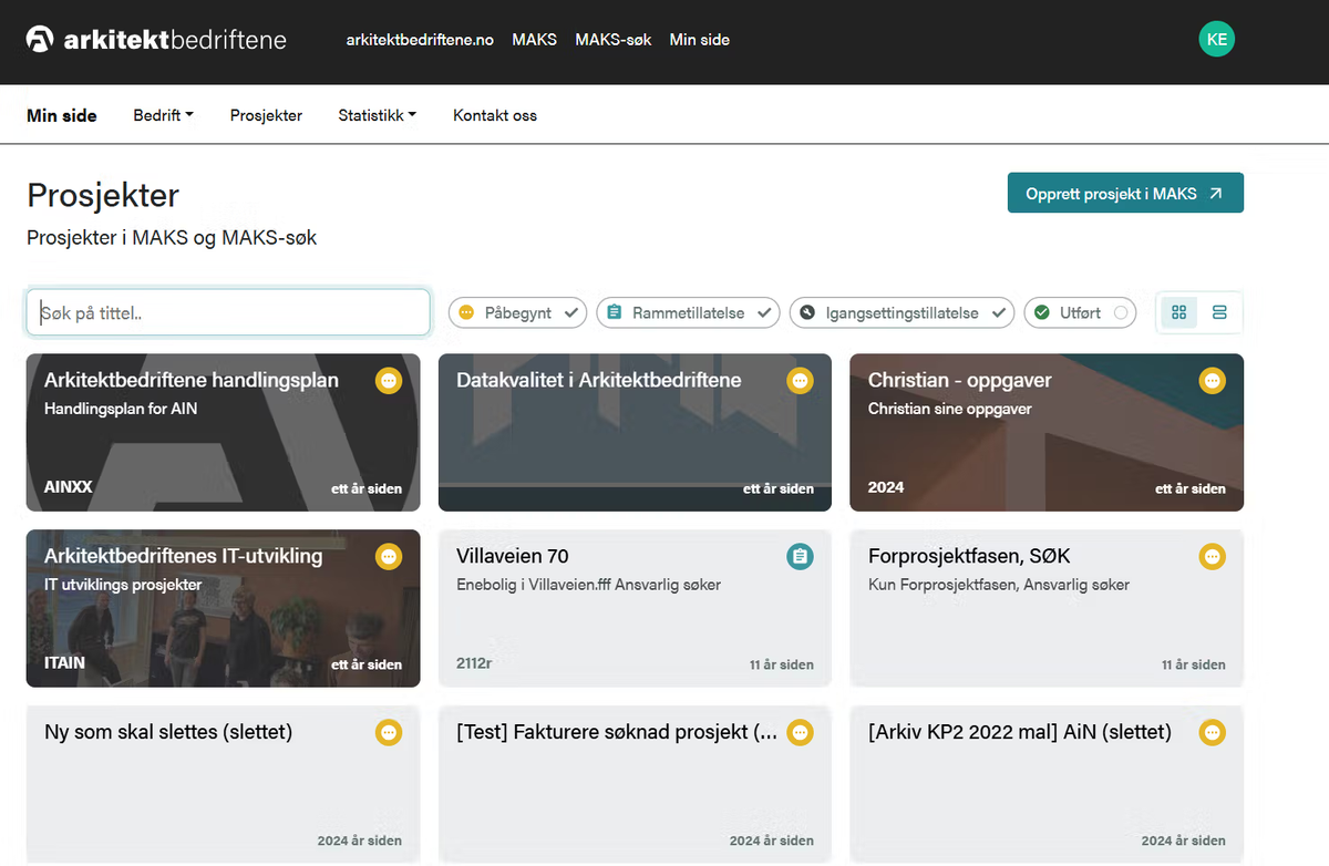 Prosjekter i din bedrift - sett status