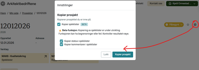 Kopier prosjekt (og sjekklister)