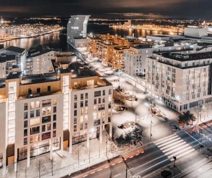 Dronninglunden (LOF Arkitekter) i bybildet i Bjørvika. Foto: Stock foto