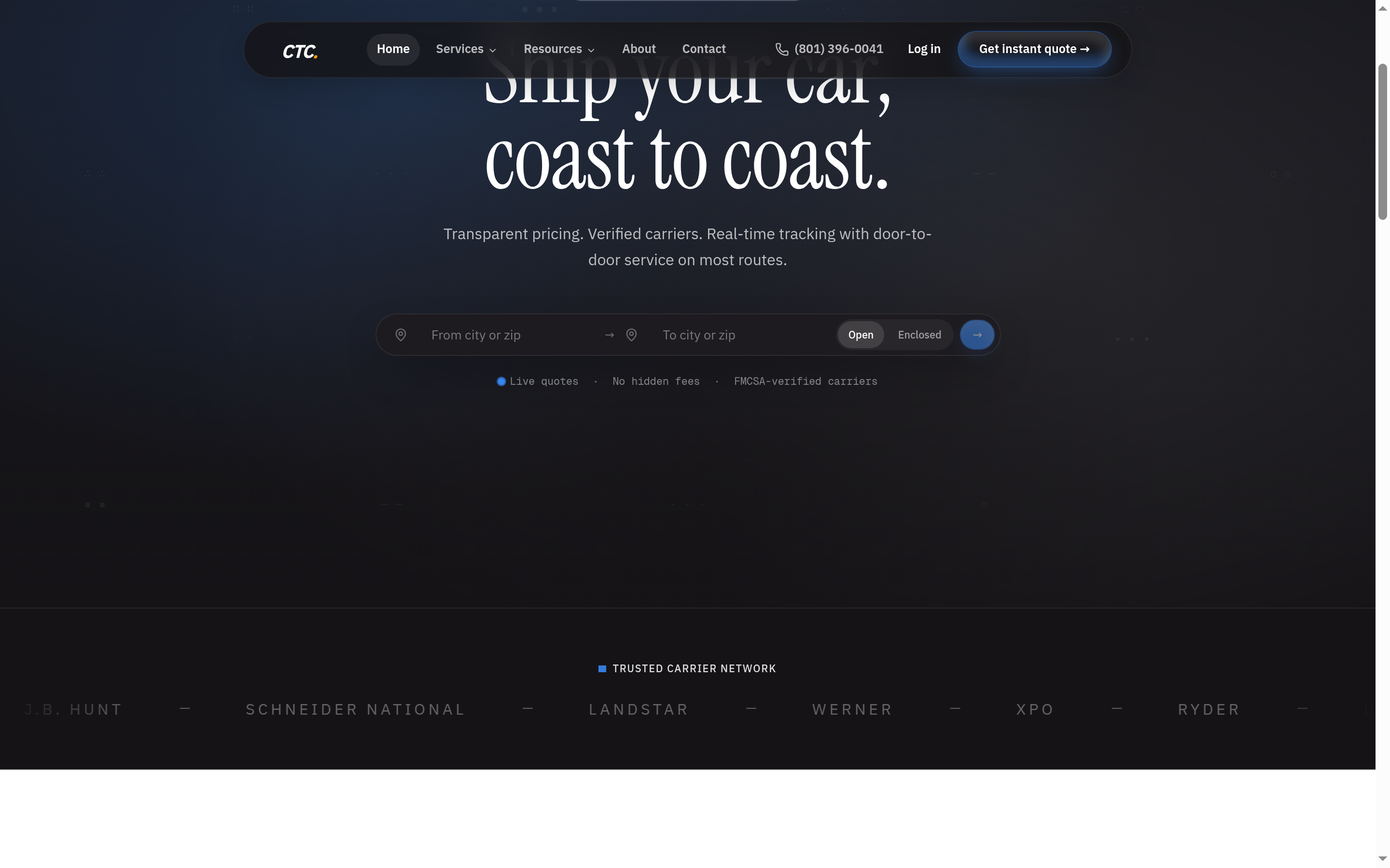 CTC homepage quote widget and trusted carrier network