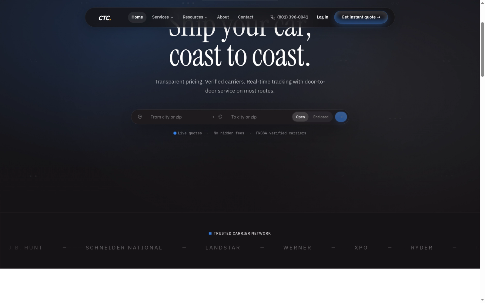 CTC homepage quote widget and trusted carrier network