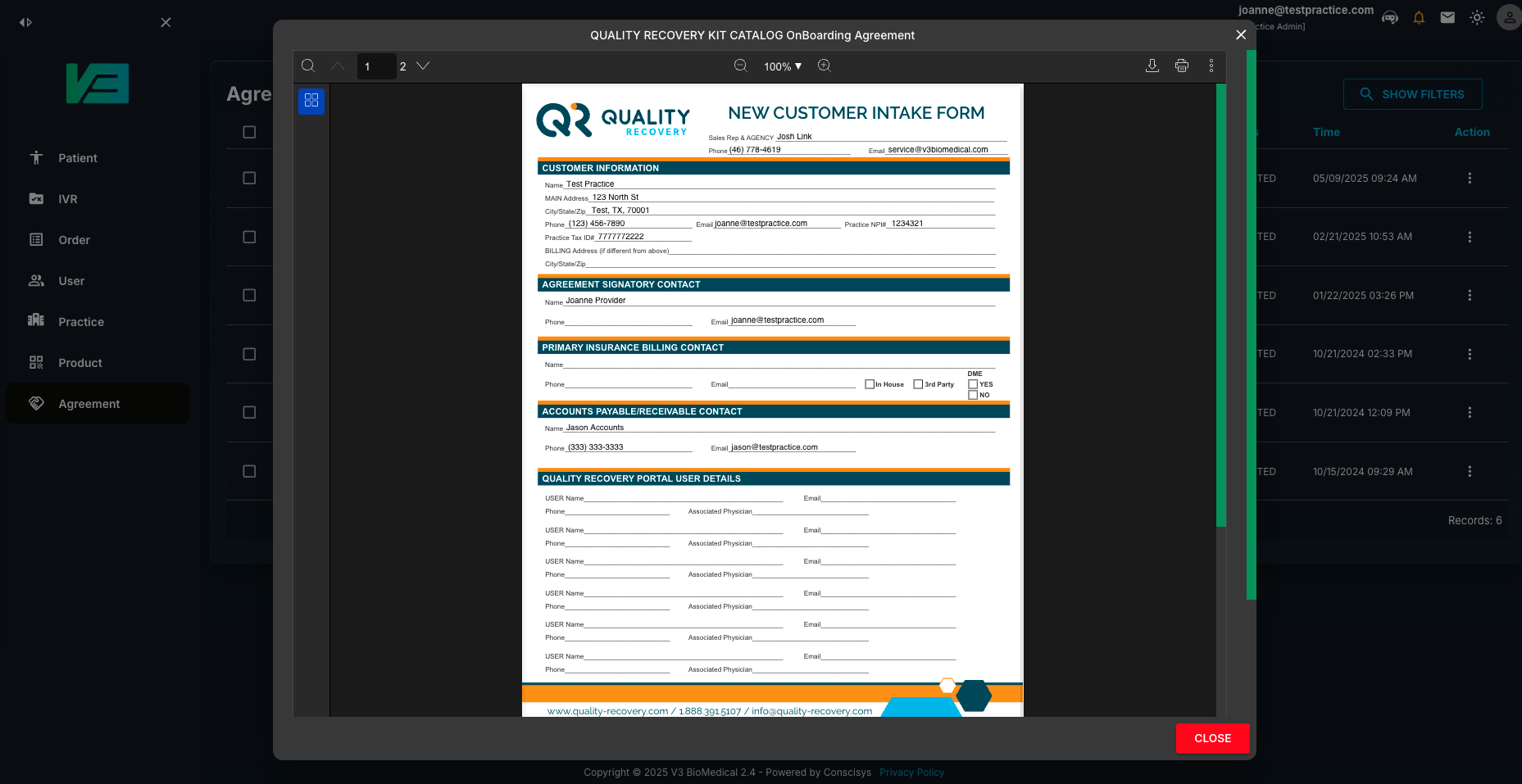 V3 BioMedical reporting dashboard